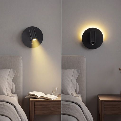 Aplique con luz uniforme y orientable junto con una luz indirecta ideal para diversos espacios.