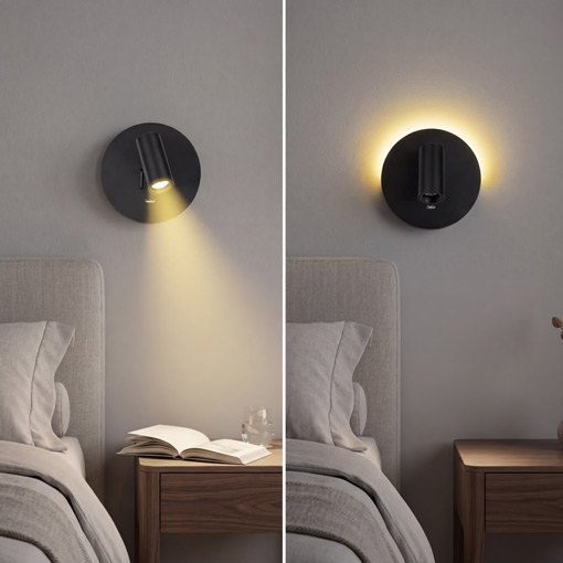 Aplique con luz uniforme y orientable junto con una luz indirecta ideal para diversos espacios.